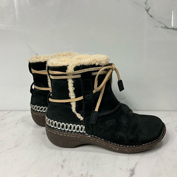 UGG Australia Rainer Black Suede Sheepskin Fur Lined Winter Boots - Picture 1 of 8